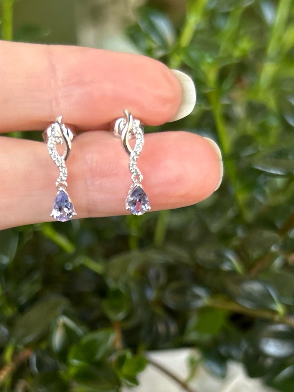 Brand New Sterling Silver Dangle Earrings with Natural Tanzanite and Diamonds